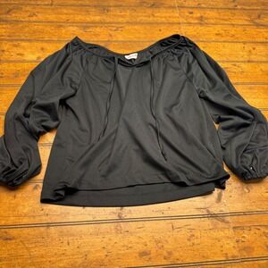 Laura M Black Long Sleeve Tie Neck Gauze Blouse Women's Casual Top M